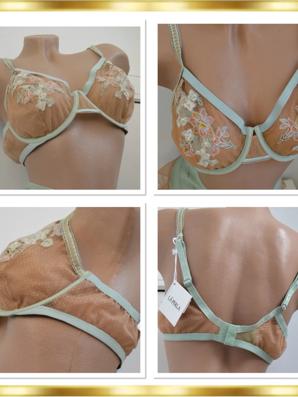 La Perla Donna Lucia Set in Mint Green Sheer Appliqué Embroidery $1,200 Vintage - Picture 6 of 7